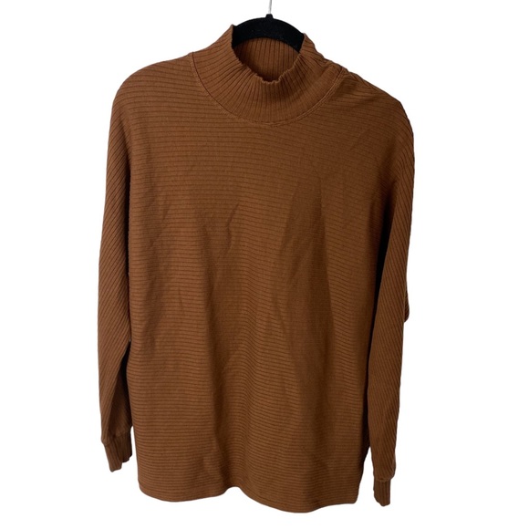 Hard Tail Sweaters - Hard Tail Womens Orange Ribbed Mock Neck Batwing Sleeve Top Blouse sweater M